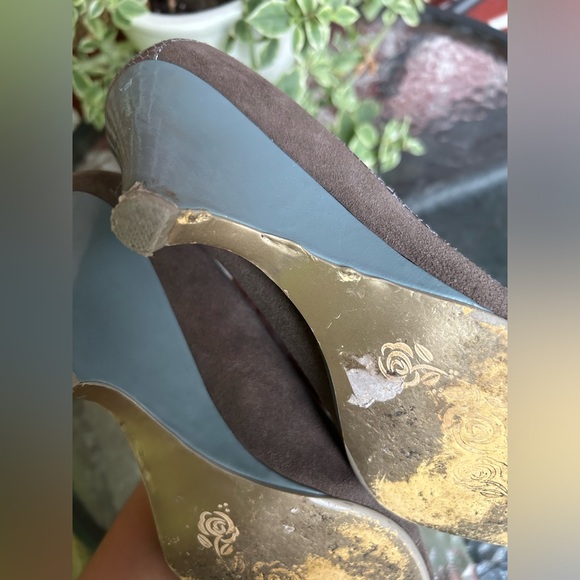 Poetic licence | brown suede wedge heels with golden snakeskin details | sz 6.5 - Picture 11 of 12